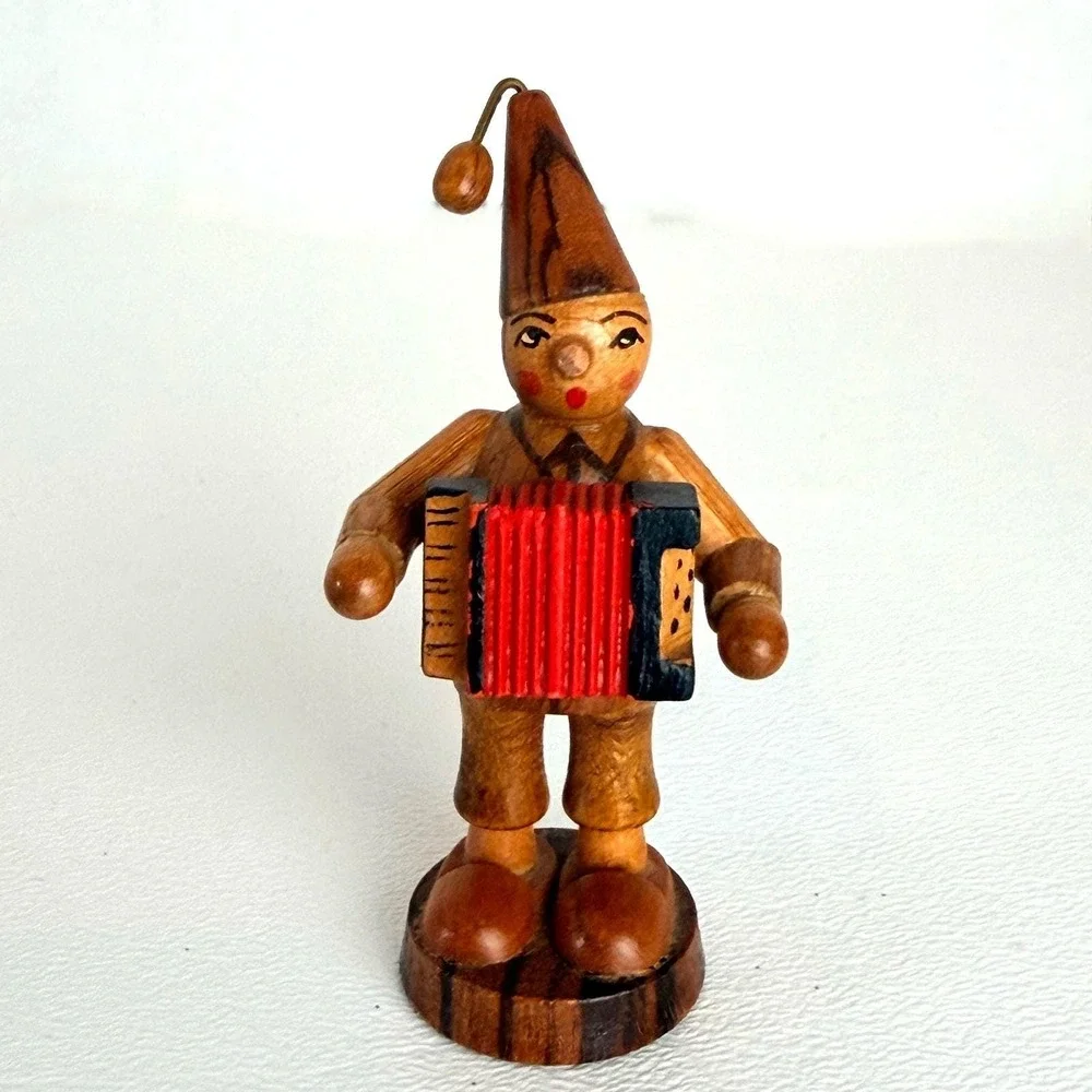 Vintage German Figurine Accordion Player Handcrafted Erzgebirge Folk Art